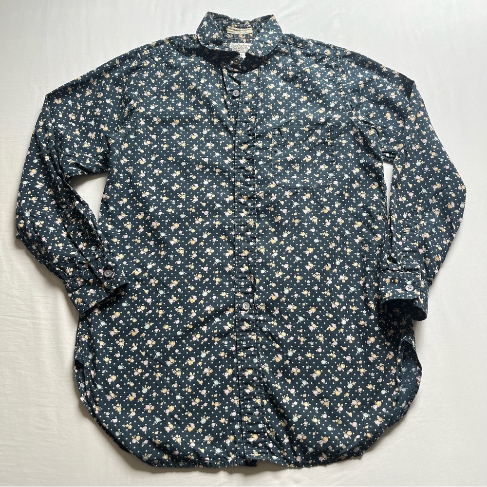 ENGINEERED GARMENTS teal blue green floral peterpan collar button up shirt